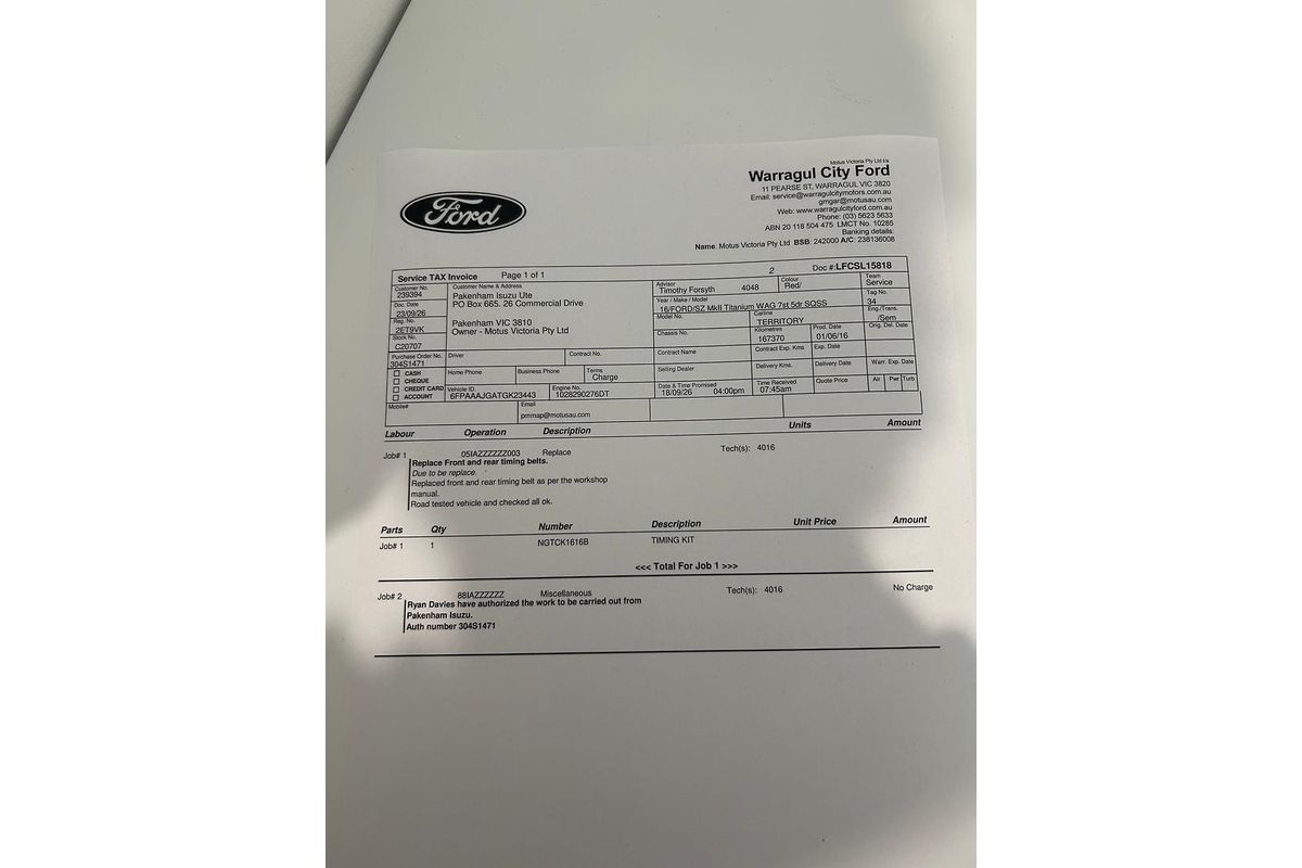 2016 Ford Territory Titanium SZ MkII