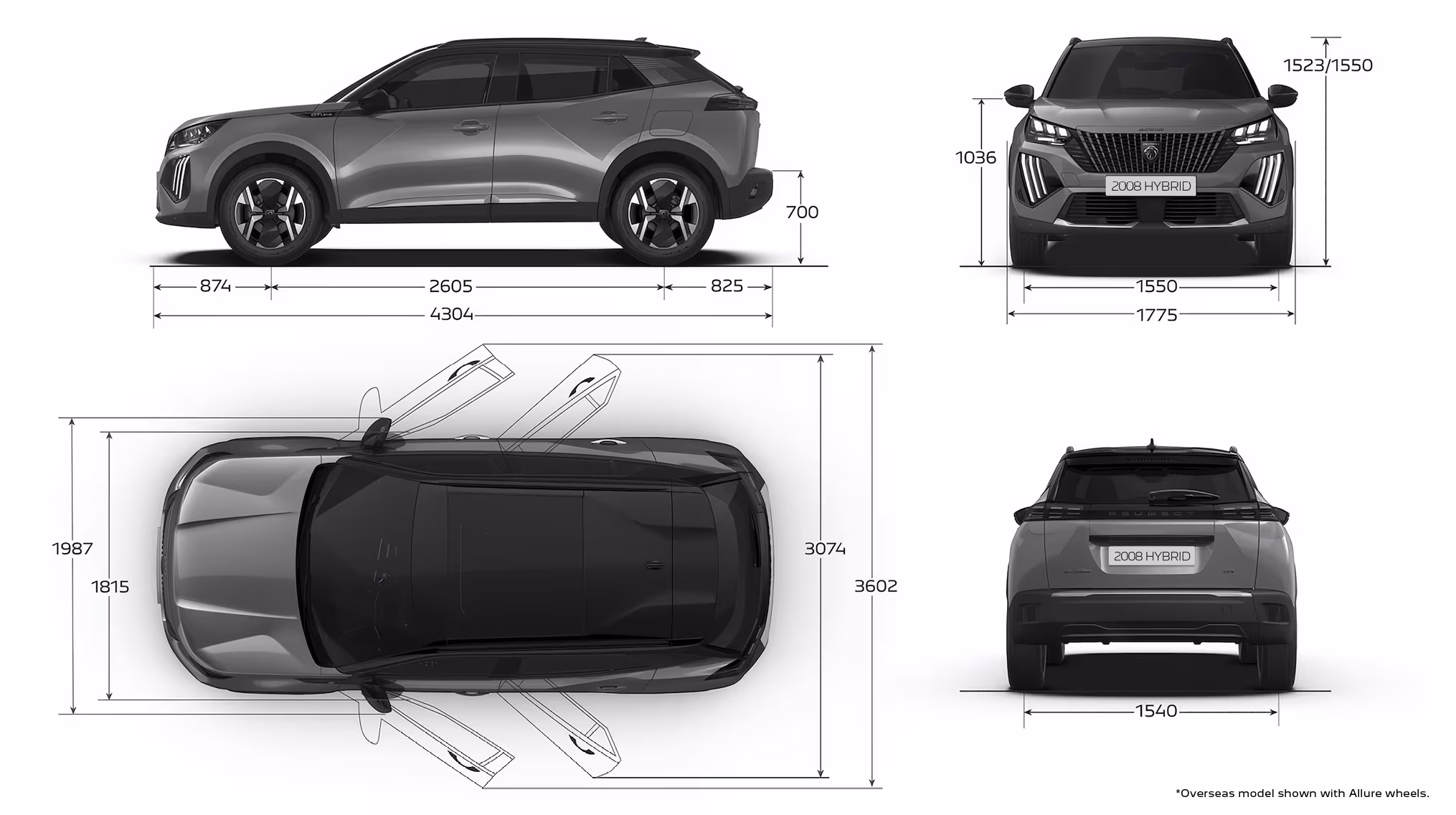 EXTERIOR DIMENSIONS OF THE NEW PEUGEOT 2008 HYBRID SUV