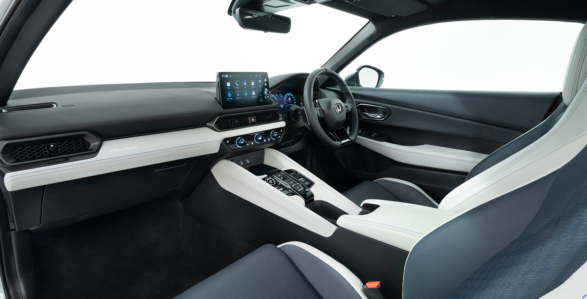 Interior Honda Prelude hybrid coupe.