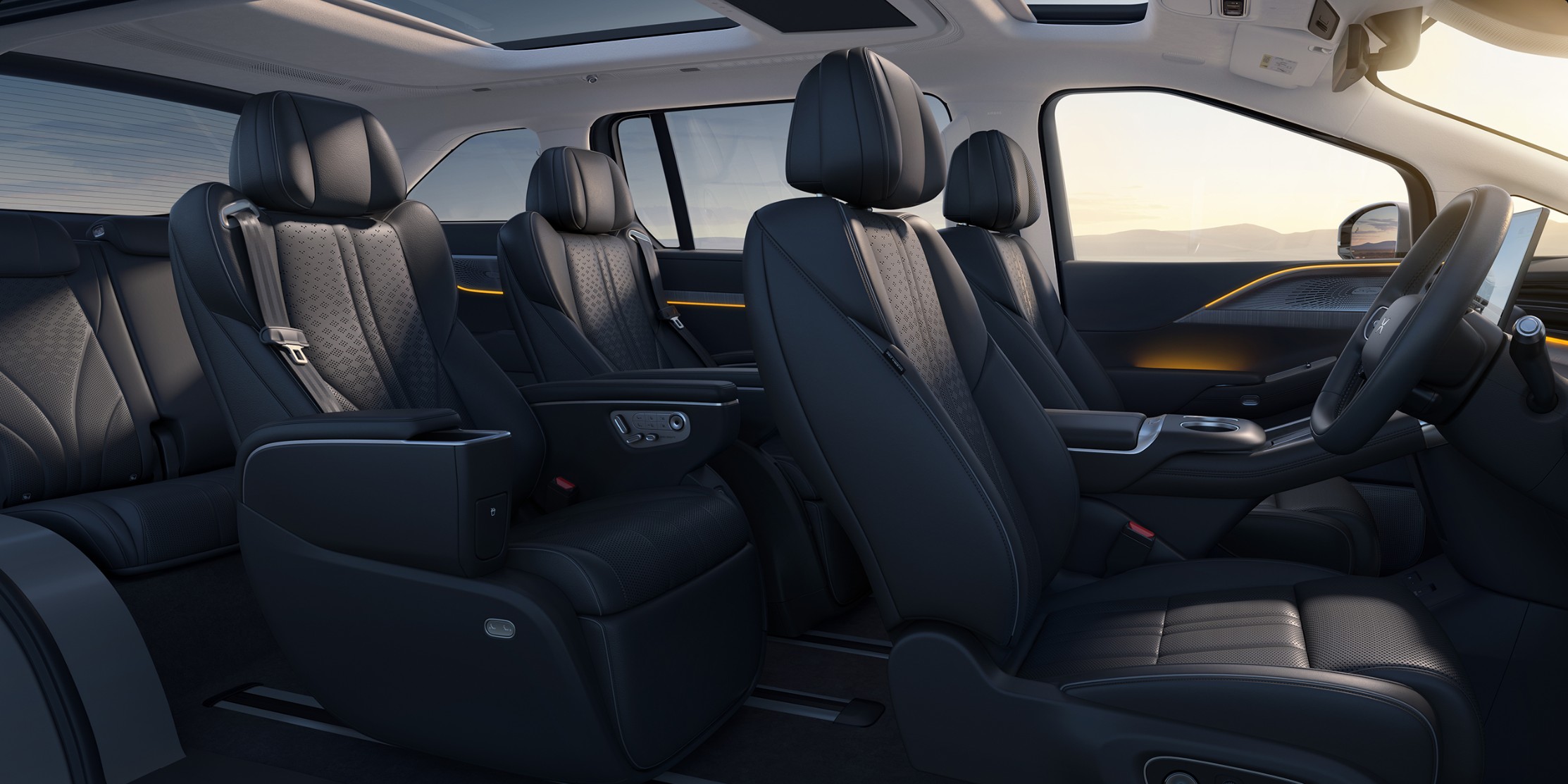 XPeng X9 exterior showing seven-seat layout and sliding doors